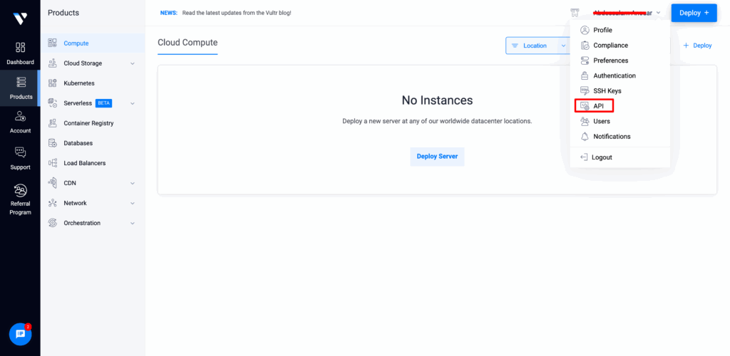 Enable Vultr API Access