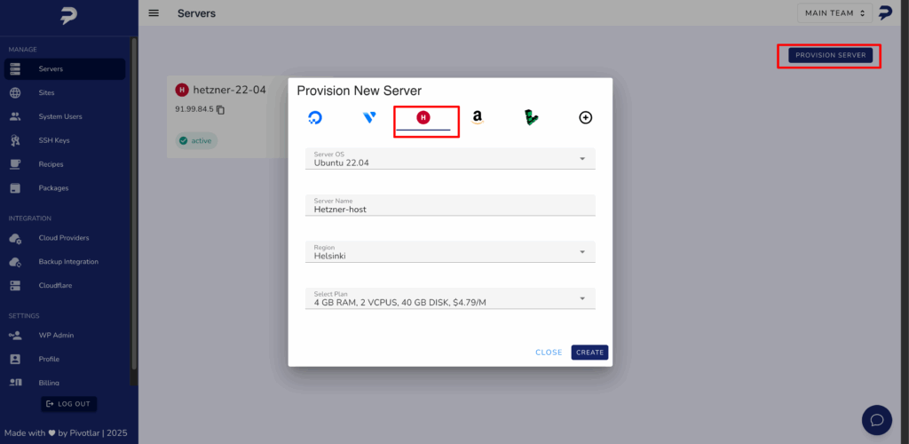 Provision a Hetzner Server via Pivotlar