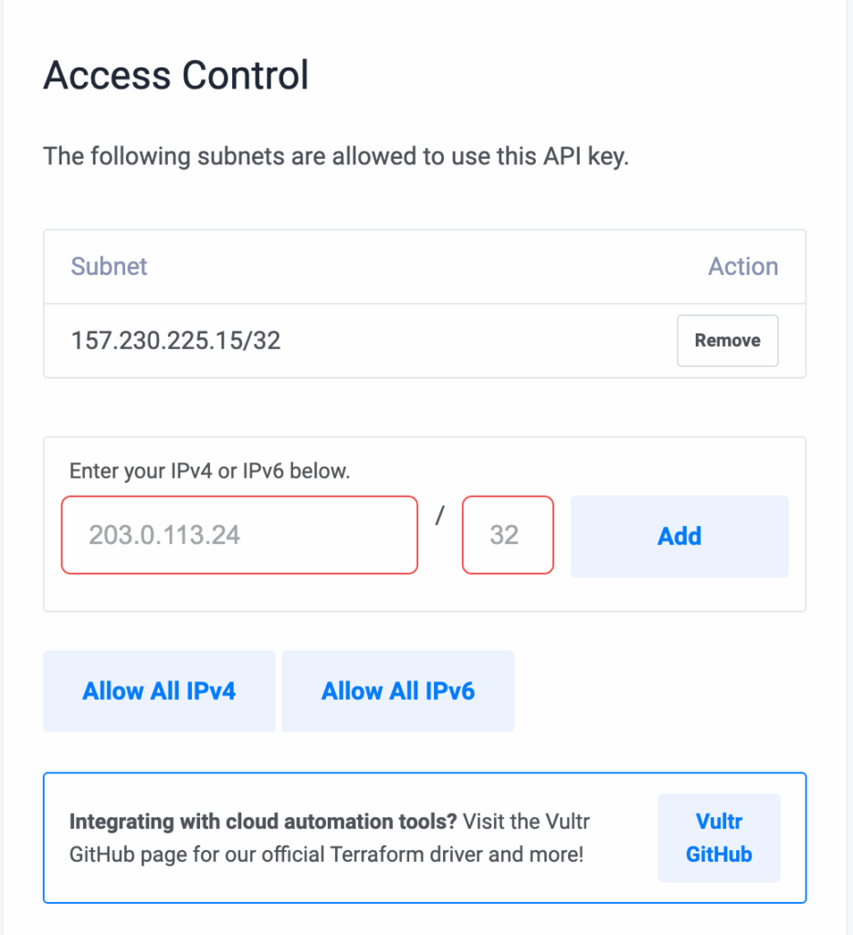 Enable Vultr API Access